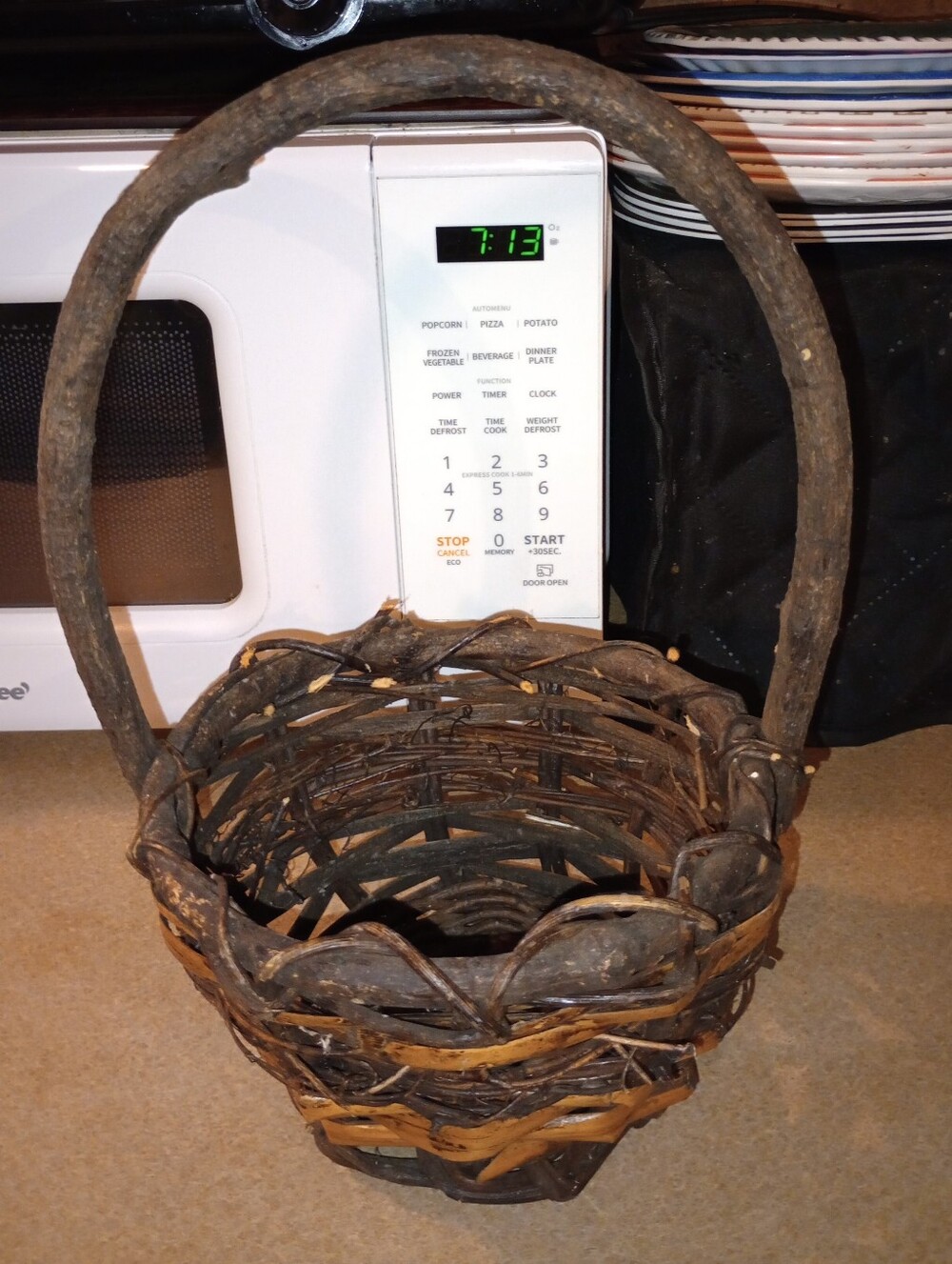 Handwoven Brown Rustic Willow Basket with Handle - Home Accents